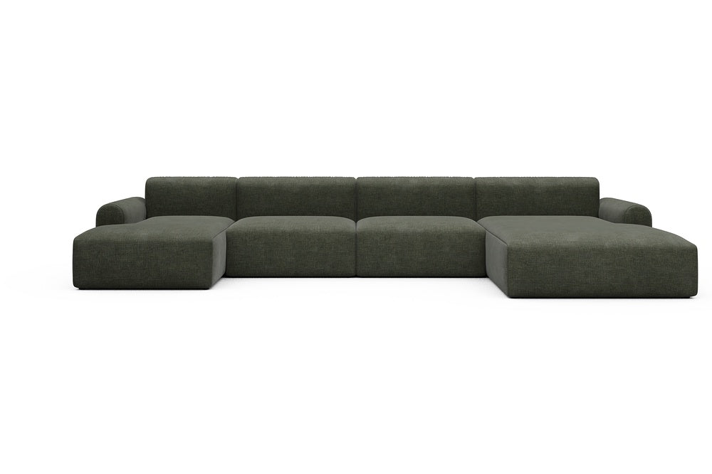 Rund Casual Modular Sofa - Configurations 2 - U3L - 406 x 188 cm - Chaise + 2,5 Seater + Chaise - 413 Esina Olive Green