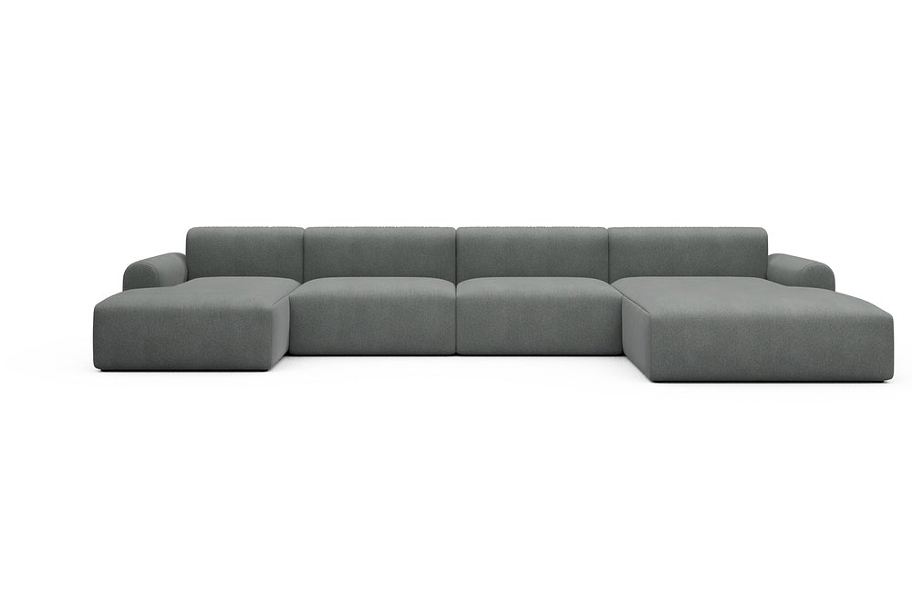 Rund Casual Modular Sofa - Configurations 2 - U3L - 406 x 188 cm - Chaise + 2,5 Seater + Chaise - 440 Satya Steel Grey