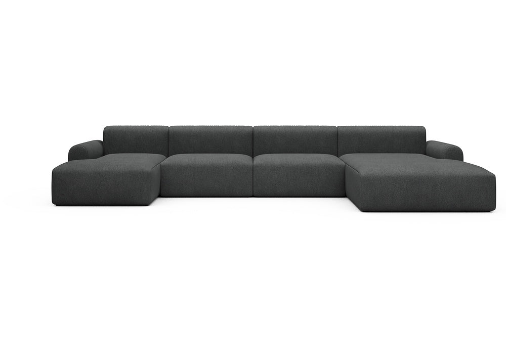 Rund Casual Modular Sofa - Configurations 2 - U3L - 406 x 188 cm - Chaise + 2,5 Seater + Chaise - 529 Bouclé Charcoal