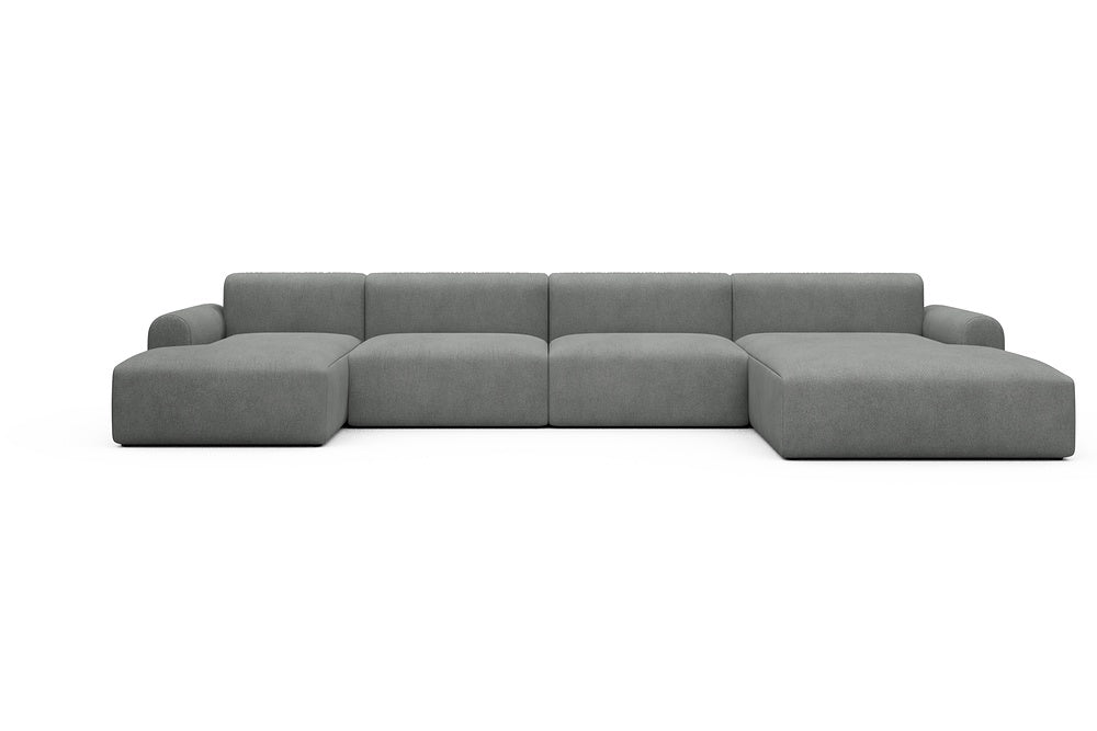 Rund Casual Modular Sofa - Configurations 2 - U3L - 406 x 188 cm - Chaise + 2,5 Seater + Chaise - 533 Bouclé Ash Grey