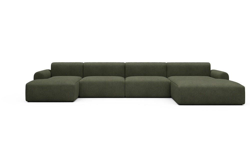 Rund Casual Modular Sofa - Configurations 2 - U3L - 406 x 188 cm - Chaise + 2,5 Seater + Chaise - 535 Bouclé Forest Green
