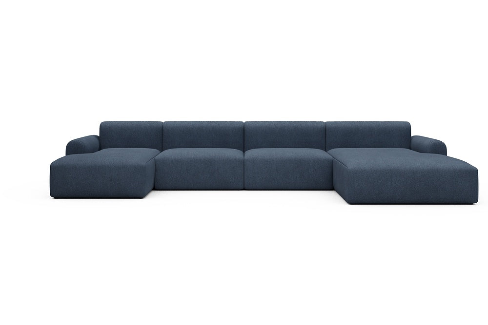 Rund Casual Modular Sofa - Configurations 2 - U3L - 406 x 188 cm - Chaise + 2,5 Seater + Chaise - 537 Bouclé Blue