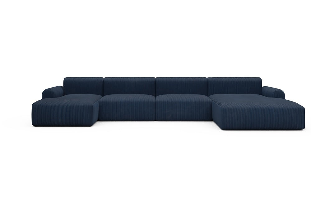 Rund Casual Modular Sofa - Configurations 2 - U3L - 406 x 188 cm - Chaise + 2,5 Seater + Chaise - 591 Corduroy Midnight-Blue