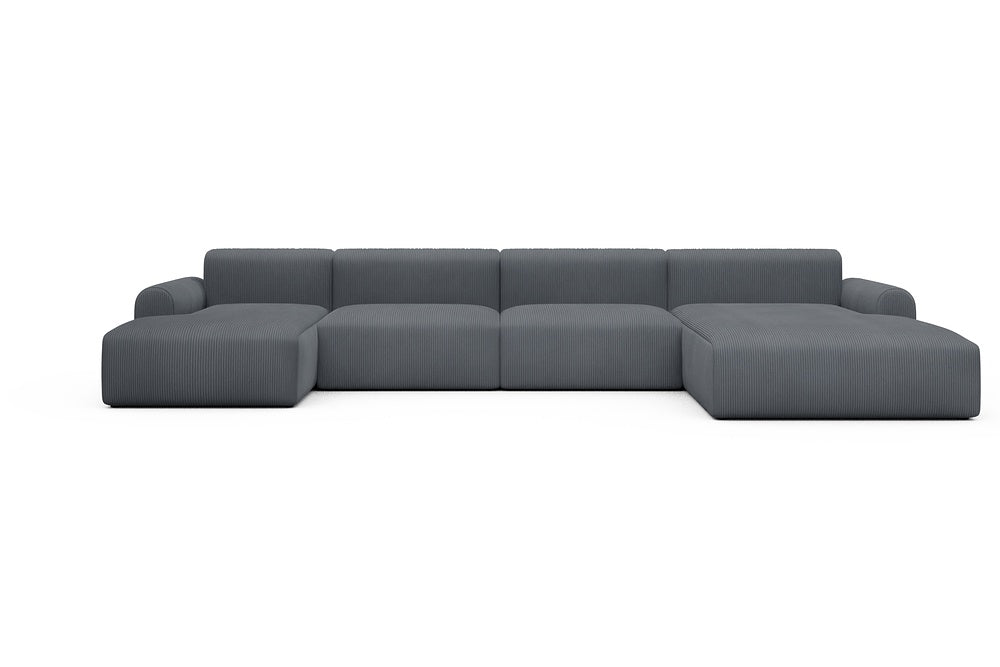 Rund Casual Modular Sofa - Configurations 2 - U3L - 406 x 188 cm - Chaise + 2,5 Seater + Chaise - 592 Corduroy Silvermist