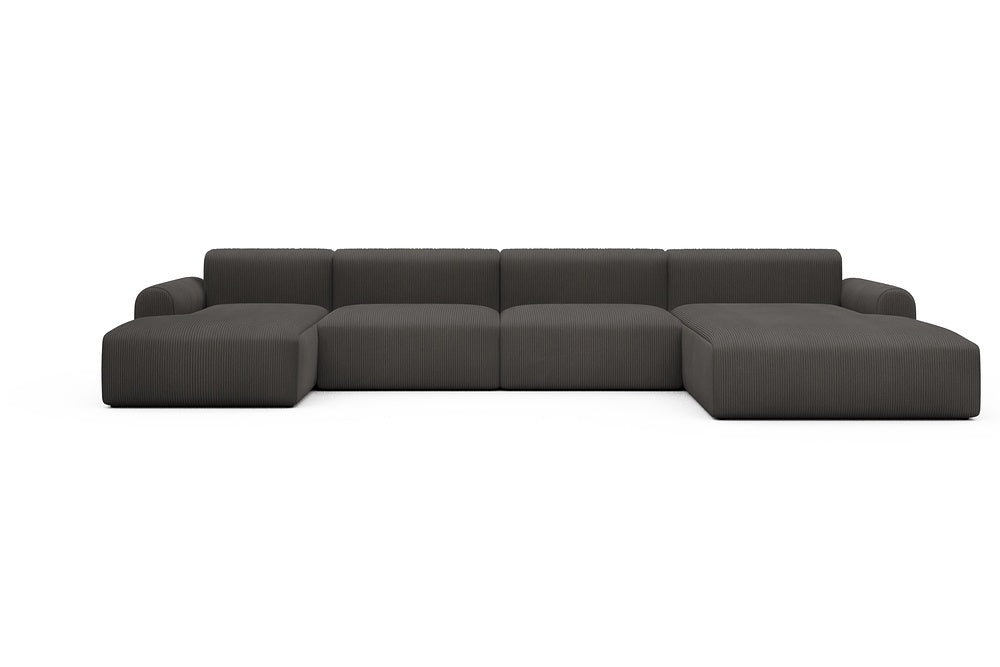 Rund Casual Modular Sofa - Configurations 2 - U3L - 406 x 188 cm - Chaise + 2,5 Seater + Chaise - 597 Corduroy Charcoal