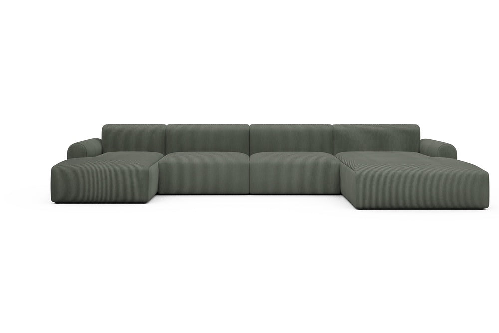 Rund Casual Modular Sofa - Configurations 2 - U3L - 406 x 188 cm - Chaise + 2,5 Seater + Chaise - 598 Corduroy Sage