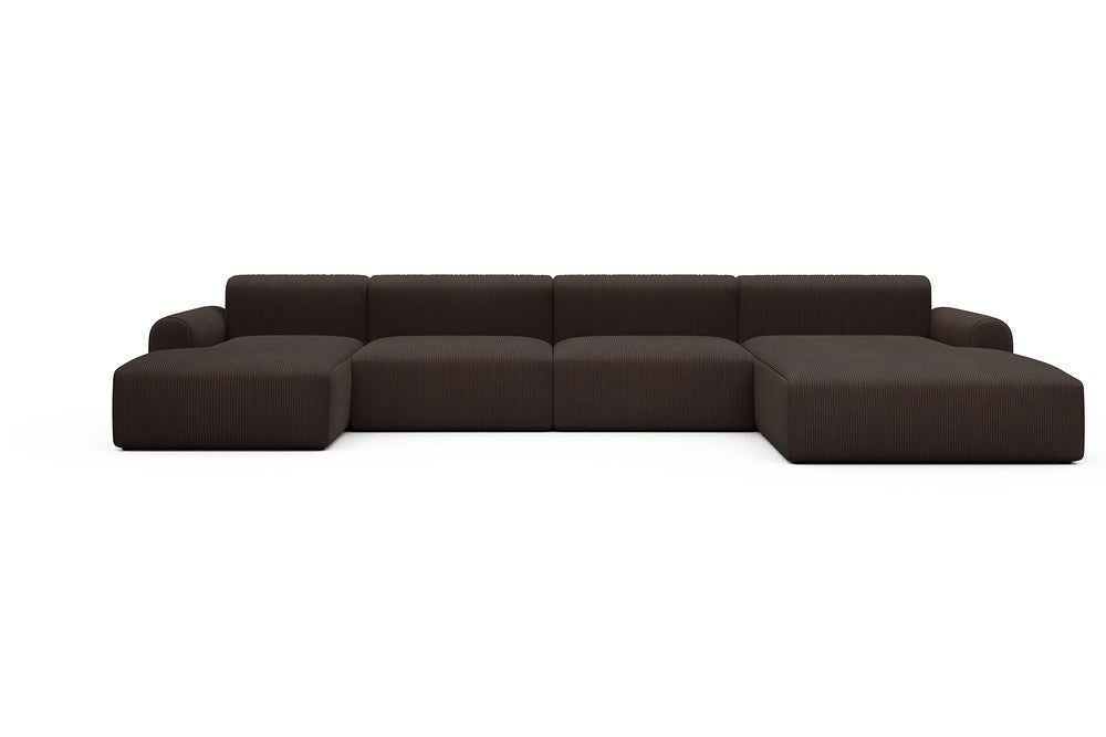 Rund Casual Modular Sofa - Configurations 2 - U3L - 406 x 188 cm - Chaise + 2,5 Seater + Chaise - 600 Corduroy Cocoa