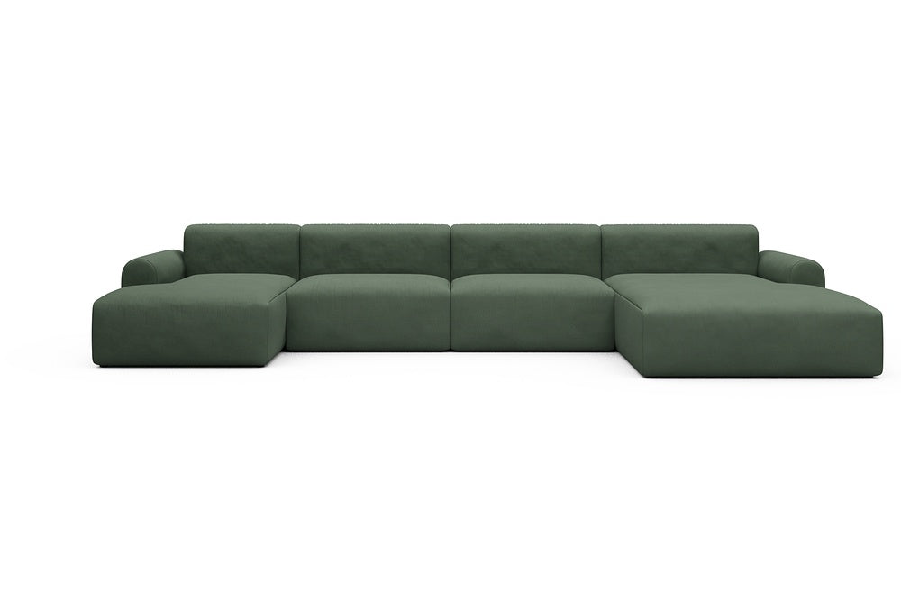 Rund Casual Modular Sofa - Configurations 2 - U3L - 406 x 188 cm - Chaise + 2,5 Seater + Chaise - 769 Cura Saga Green
