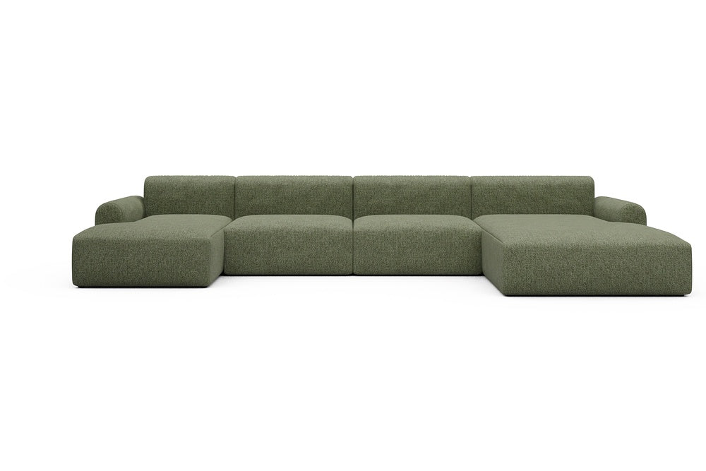 Rund Casual Modular Sofa - Configurations 2 - U3L - 406 x 188 cm - Chaise + 2,5 Seater + Chaise - 775 Carreno Vivid Green