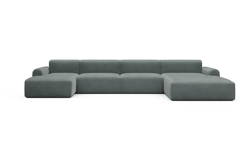 Rund Casual Modular Sofa - Configurations 2 - U3L - 406 x 188 cm - Chaise + 2,5 Seater + Chaise - 812 Smooth Smooth Silver Grey