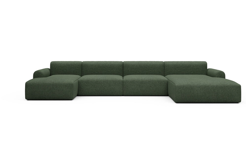 Rund Casual Modular Sofa - Configurations 2 - U3L - 406 x 188 cm - Chaise + 2,5 Seater + Chaise - 869 Vanora Deep Green