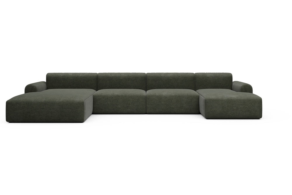 Rund Casual Modular Sofa - Configurations 2 - U4L - 406 x 188 cm - Chaise + 2,5 Seater + Chaise - 413 Esina Olive Green