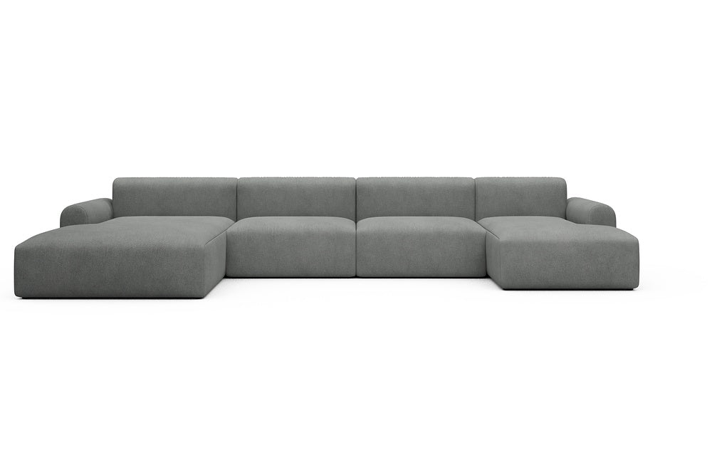 Rund Casual Modular Sofa - Configurations 2 - U4L - 406 x 188 cm - Chaise + 2,5 Seater + Chaise - 533 Bouclé Ash Grey