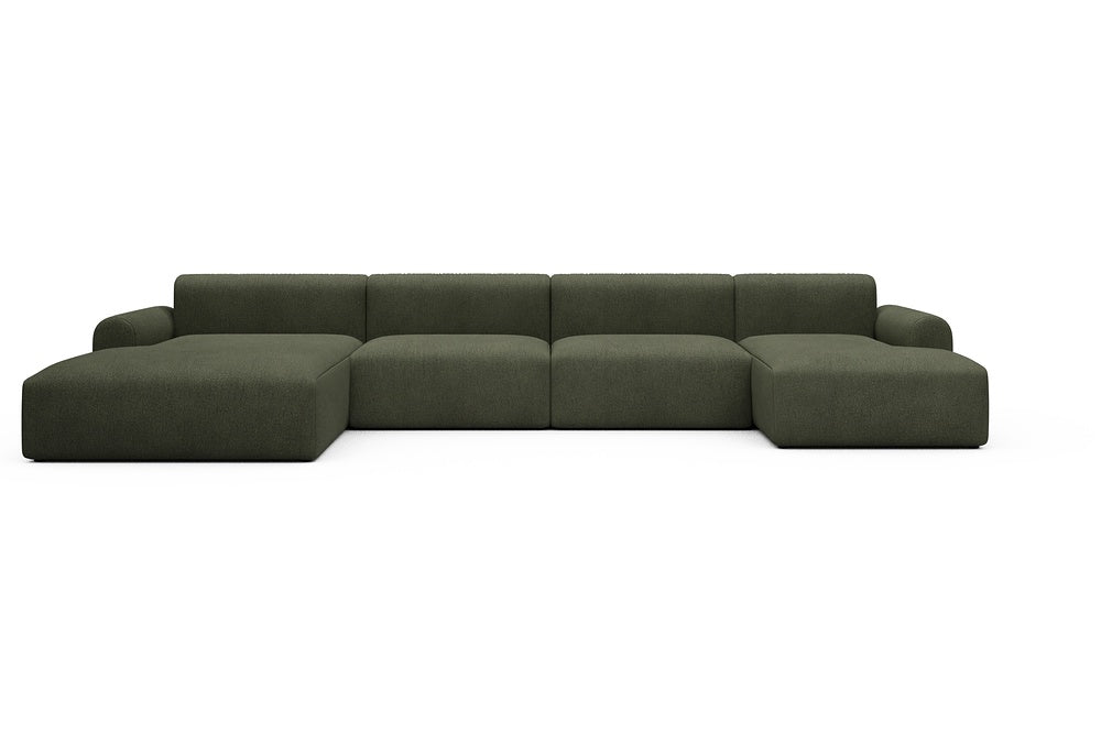 Rund Casual Modular Sofa - Configurations 2 - U4L - 406 x 188 cm - Chaise + 2,5 Seater + Chaise - 535 Bouclé Forest Green