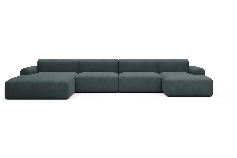 Rund Casual Modular Sofa - Configurations 2 - U4L - 406 x 188 cm - Chaise + 2,5 Seater + Chaise - 573 Vivus Dusty Blue