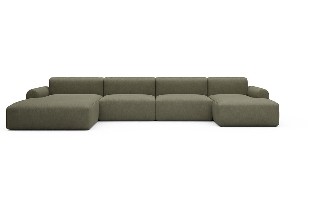 Rund Casual Modular Sofa - Configurations 2 - U4L - 406 x 188 cm - Chaise + 2,5 Seater + Chaise - 575 Vivus Dusty Olive