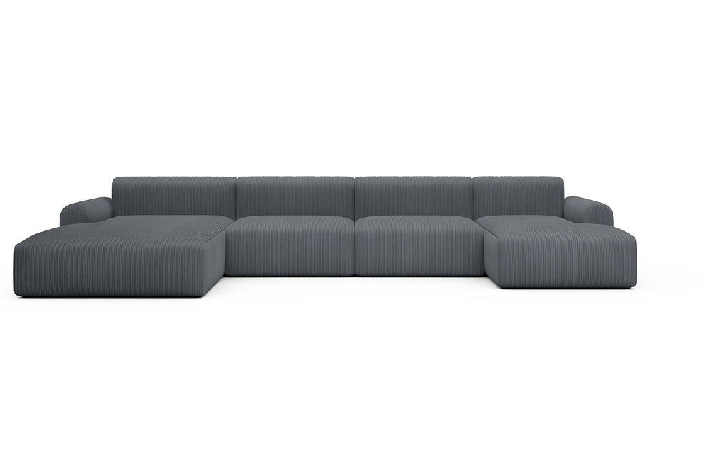 Rund Casual Modular Sofa - Configurations 2 - U4L - 406 x 188 cm - Chaise + 2,5 Seater + Chaise - 592 Corduroy Silvermist