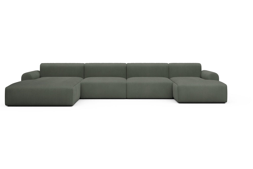 Rund Casual Modular Sofa - Configurations 2 - U4L - 406 x 188 cm - Chaise + 2,5 Seater + Chaise - 598 Corduroy Sage