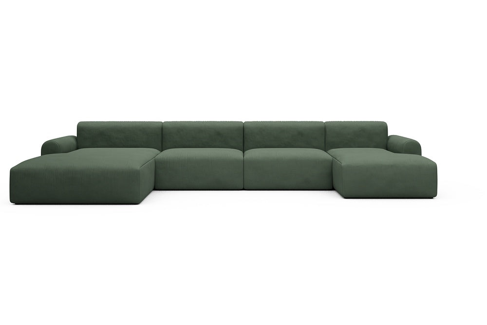 Rund Casual Modular Sofa - Configurations 2 - U4L - 406 x 188 cm - Chaise + 2,5 Seater + Chaise - 769 Cura Saga Green