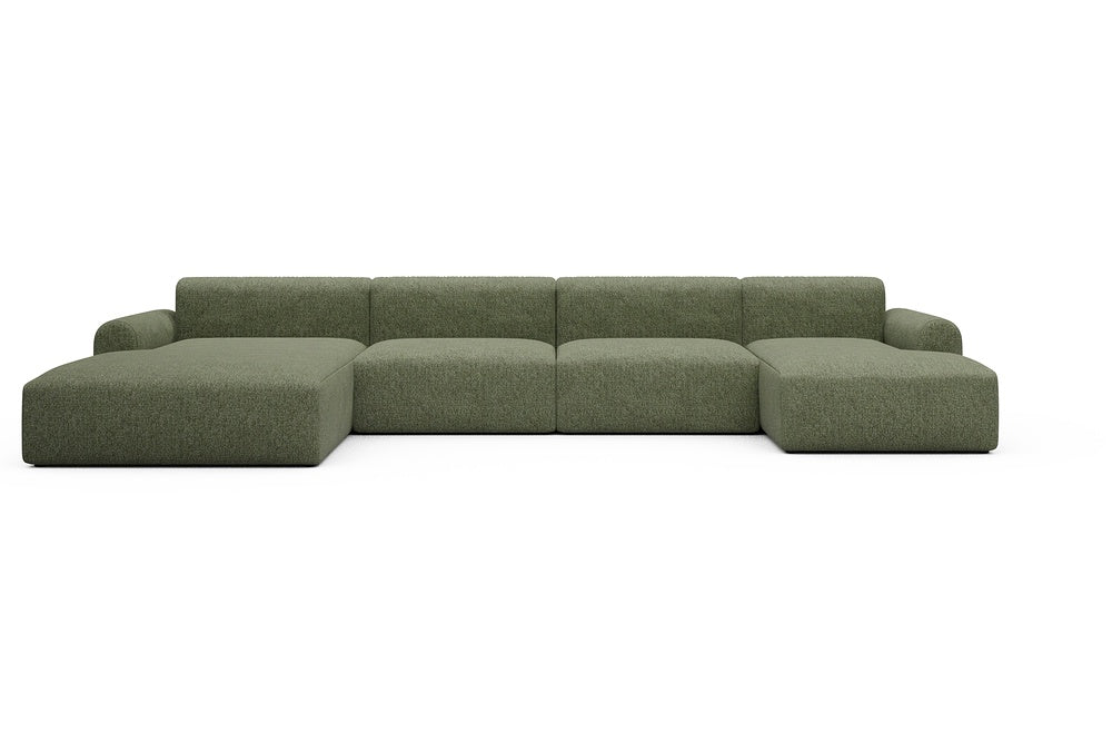 Rund Casual Modular Sofa - Configurations 2 - U4L - 406 x 188 cm - Chaise + 2,5 Seater + Chaise - 775 Carreno Vivid Green