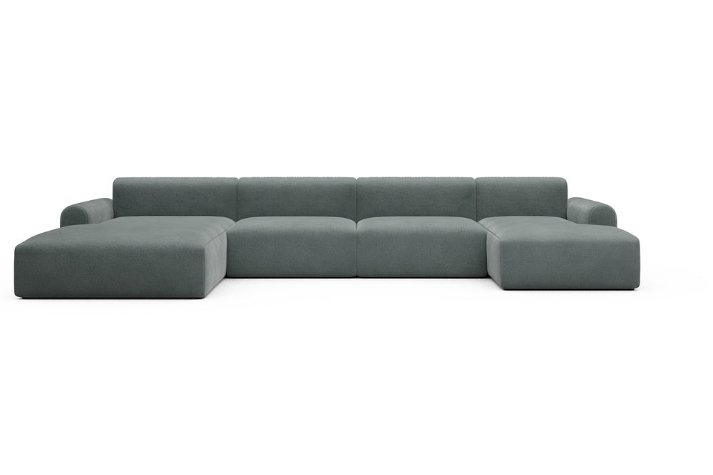 Rund Casual Modular Sofa - Configurations 2 - U4L - 406 x 188 cm - Chaise + 2,5 Seater + Chaise - 812 Smooth Smooth Silver Grey
