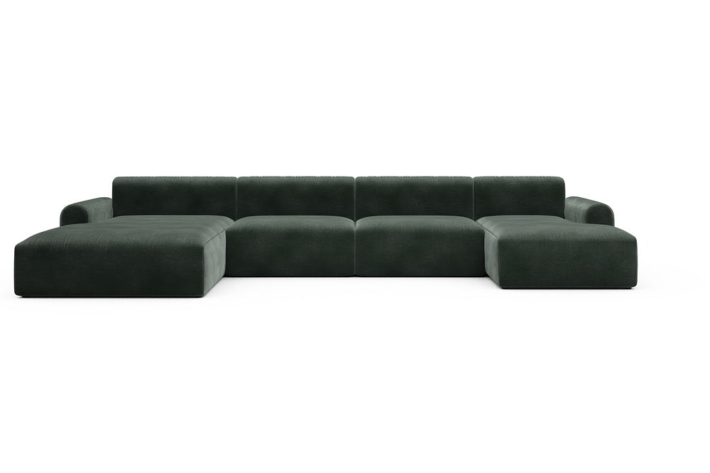Rund Casual Modular Sofa - Configurations 2 - U4L - 406 x 188 cm - Chaise + 2,5 Seater + Chaise - 814 Smooth Laural Green