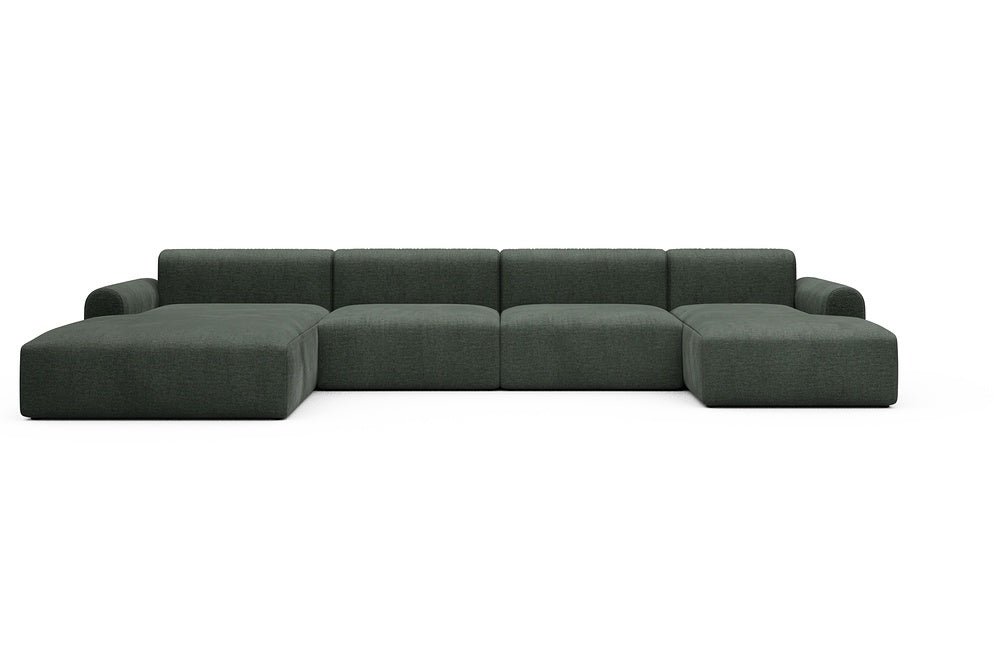 Rund Casual Modular Sofa - Configurations 2 - U4L - 406 x 188 cm - Chaise + 2,5 Seater + Chaise - 818 Aivi Pine Green