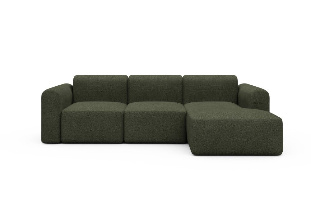 Rund Modular Sofa - Configurations 1 - C4L - 266 x 152 cm - 2 Seater + Chaise - 535 Bouclé Forest Green