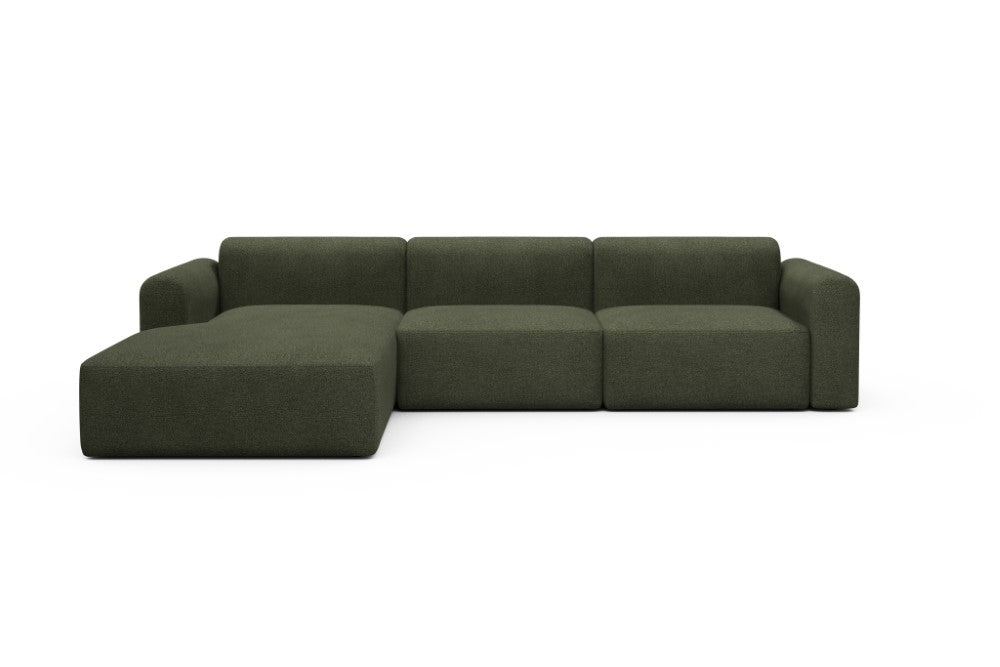 Rund Modular Sofa - Configurations 1 - D3L - 335 x 188 cm - Chaise + 2,5 Seater - 535 Bouclé Forest Green