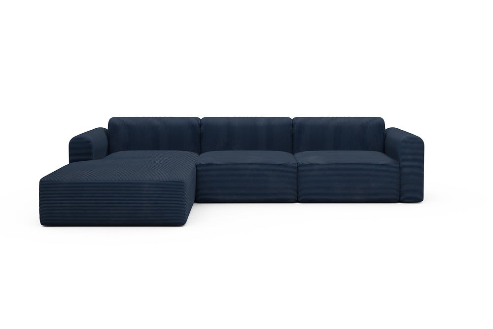 Rund Modular Sofa - Configurations 1 - D3L - 335 x 188 cm - Chaise + 2,5 Seater - 591 Corduroy Midnight-Blue