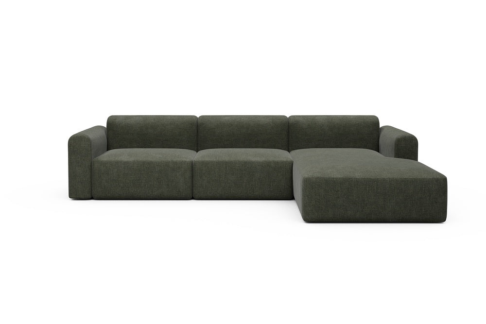 Rund Modular Sofa - Configurations 1 - D4L - 335 x 188 cm - 2,5 Seater + Chaise - 413 Esina Olive Green