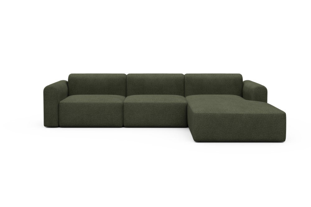 Rund Modular Sofa - Configurations 1 - D4L - 335 x 188 cm - 2,5 Seater + Chaise - 535 Bouclé Forest Green