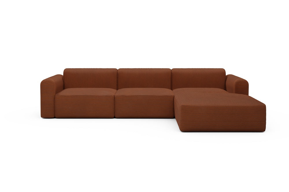 Rund Modular Sofa - Configurations 1 - D4L - 335 x 188 cm - 2,5 Seater + Chaise - 595 Corduroy Burnt-Orange