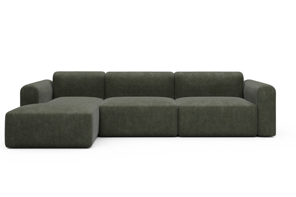 Rund Modular Sofa - Configurations 1 - D5L - 312 x 152 cm - Chaise + 3 Seater - 413 Esina Olive Green