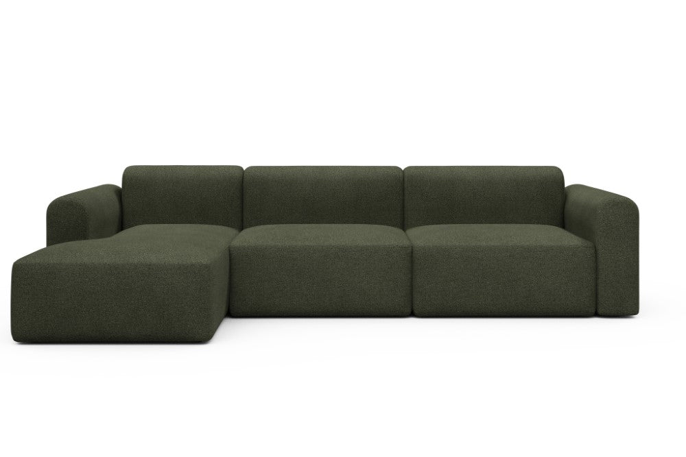 Rund Modular Sofa - Configurations 1 - D5L - 312 x 152 cm - Chaise + 3 Seater - 535 Bouclé Forest Green