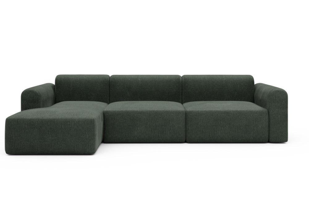 Rund Modular Sofa - Configurations 1 - D5L - 312 x 152 cm - Chaise + 3 Seater - 818 Aivi Pine Green