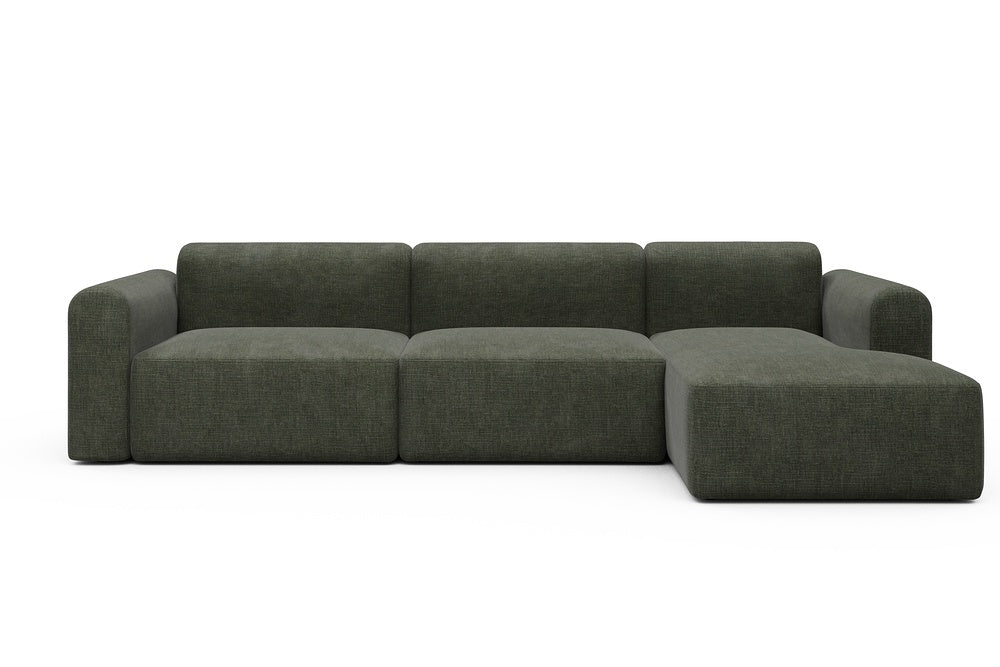 Rund Modular Sofa - Configurations 1 - D6L - 312 x 152 cm - 3 Seater + Chaise - 413 Esina Olive Green
