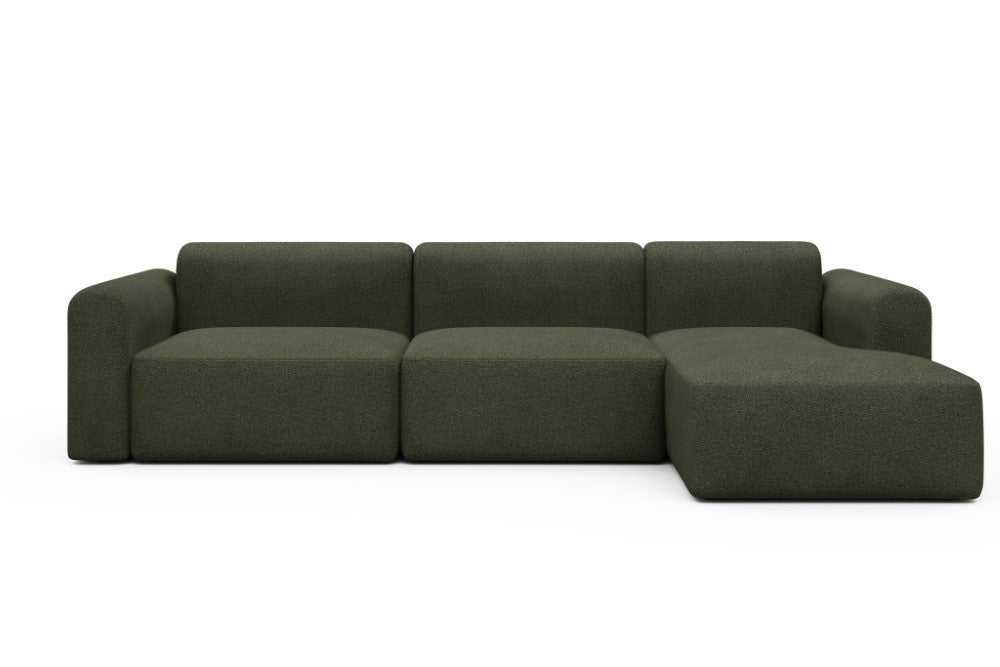 Rund Modular Sofa - Configurations 1 - D6L - 312 x 152 cm - 3 Seater + Chaise - 535 Bouclé Forest Green