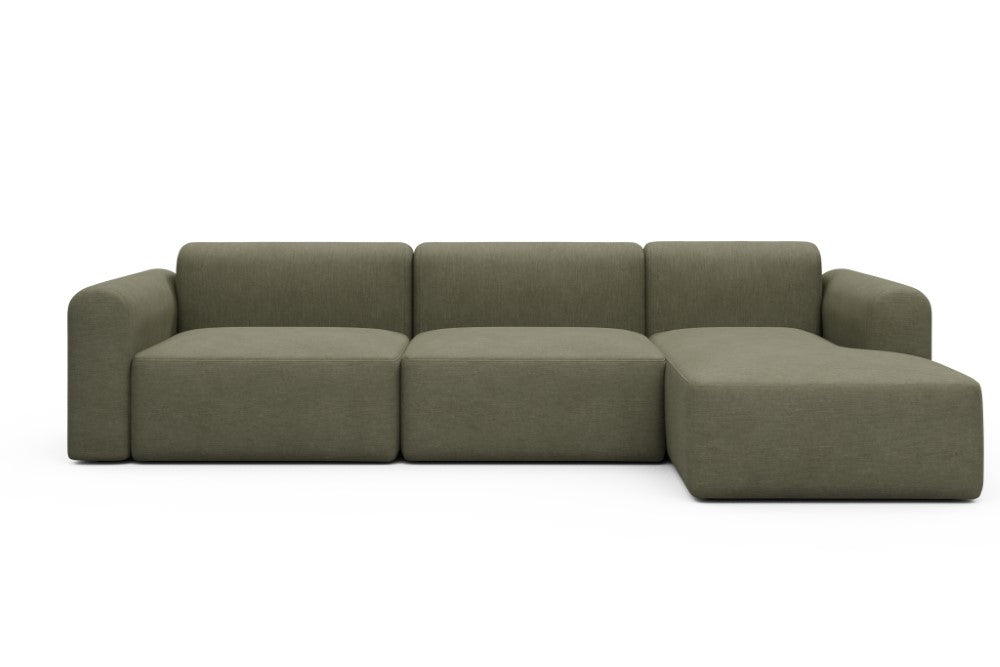 Rund Modular Sofa - Configurations 1 - D6L - 312 x 152 cm - 3 Seater + Chaise - 575 Vivus Dusty Olive