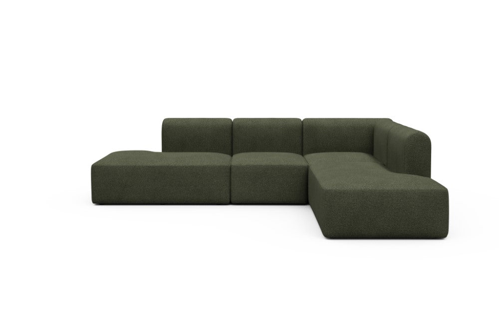 Rund Modular Sofa - Configurations 1 - F2H - 296 x 224 cm - Open-end + 2 Seater + Open-end - 535 Bouclé Forest Green