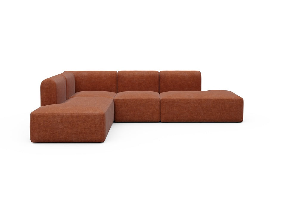 Rund Modular Sofa - Configurations 1 - F3H - 296 x 224 cm - Open-end + 2 Seater + Open-end - 412 Esina Rust Orange
