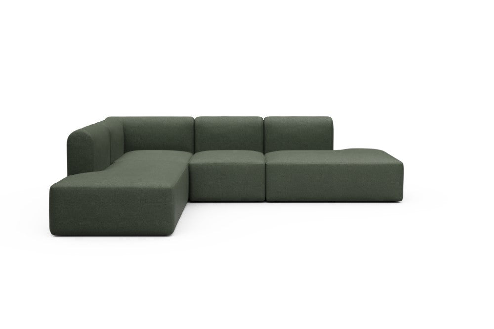Rund Modular Sofa - Configurations 1 - F3H - 296 x 224 cm - Open-end + 2 Seater + Open-end - 488 Denari Forest Green