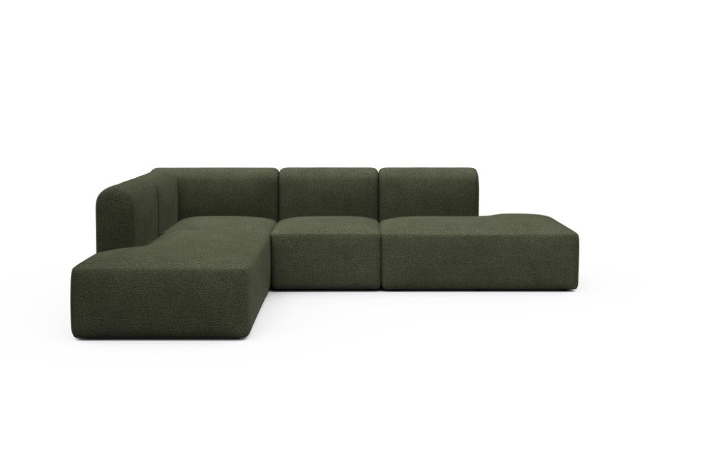 Rund Modular Sofa - Configurations 1 - F3H - 296 x 224 cm - Open-end + 2 Seater + Open-end - 535 Bouclé Forest Green
