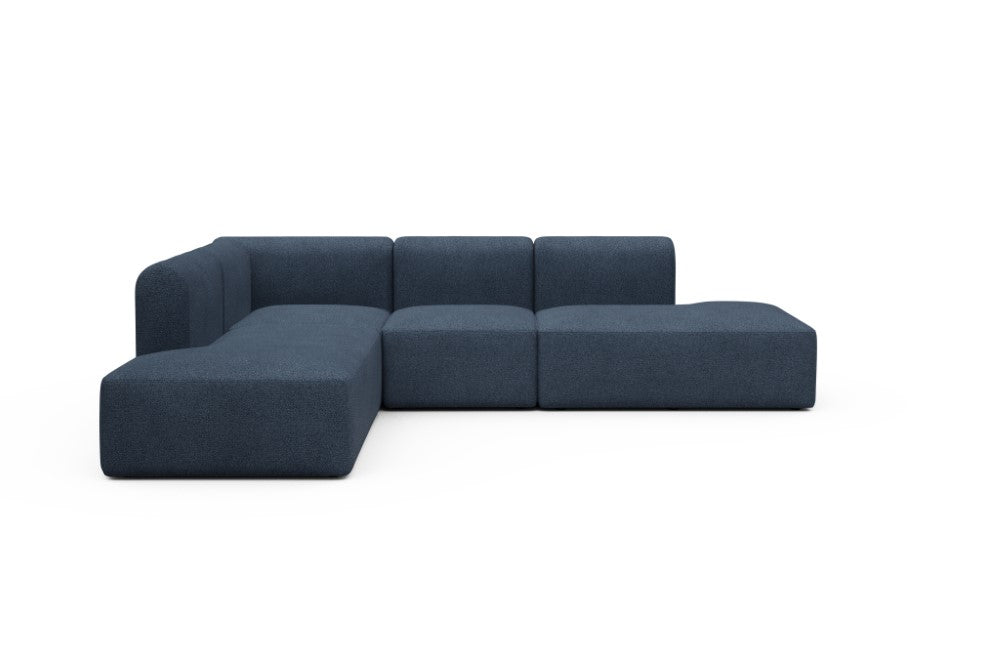 Rund Modular Sofa - Configurations 1 - F3H - 296 x 224 cm - Open-end + 2 Seater + Open-end - 537 Bouclé Blue
