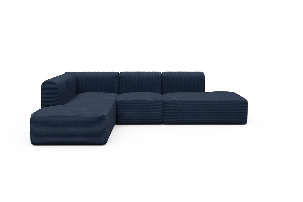 Rund Modular Sofa - Configurations 1 - F3H - 296 x 224 cm - Open-end + 2 Seater + Open-end - 591 Corduroy Midnight-Blue