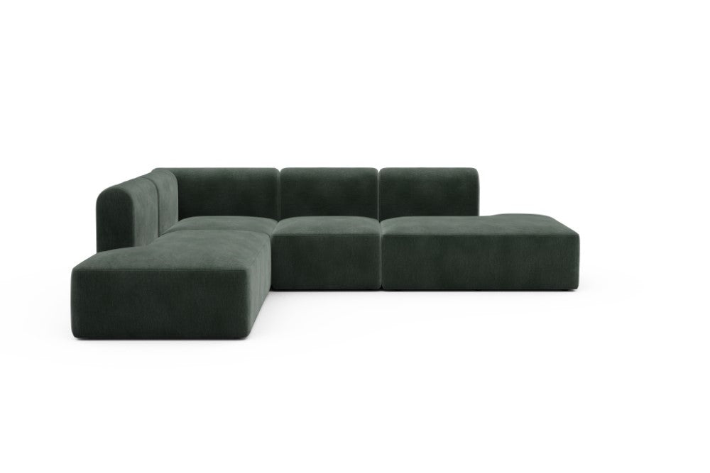 Rund Modular Sofa - Configurations 1 - F3H - 296 x 224 cm - Open-end + 2 Seater + Open-end - 814 Smooth Laural Green