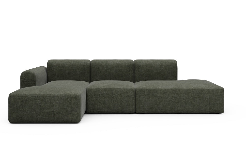 Rund Modular Sofa - Configurations 2 - K1L - 296 x 152 cm - Chaise + 1 Seater + Open-end - 413 Esina Olive Green