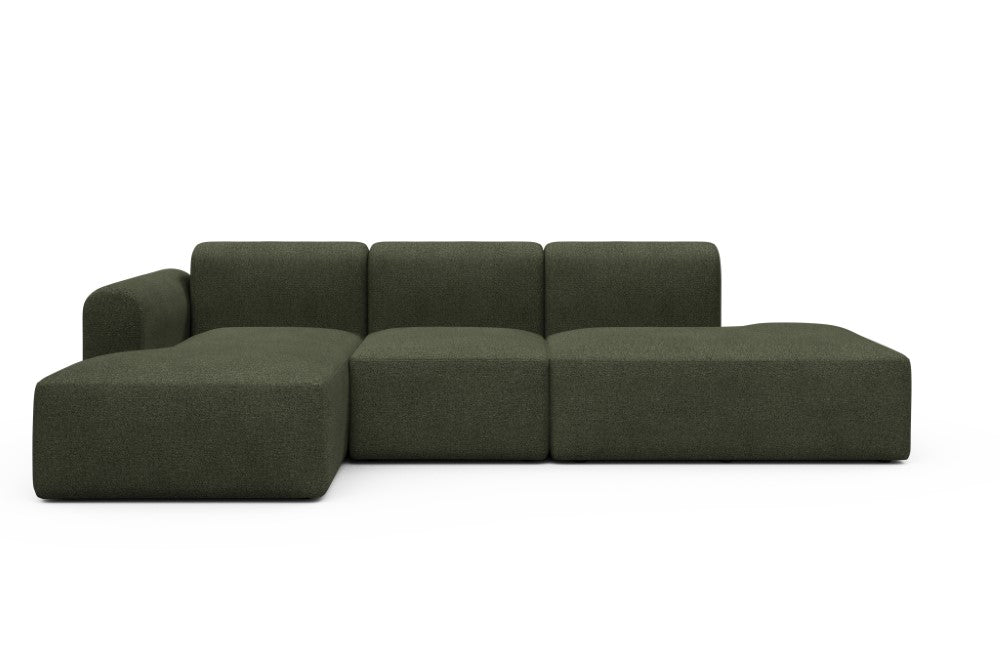 Rund Modular Sofa - Configurations 2 - K1L - 296 x 152 cm - Chaise + 1 Seater + Open-end - 535 Bouclé Forest Green