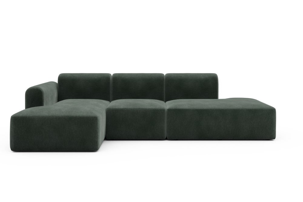 Rund Modular Sofa - Configurations 2 - K1L - 296 x 152 cm - Chaise + 1 Seater + Open-end - 814 Smooth Laural Green