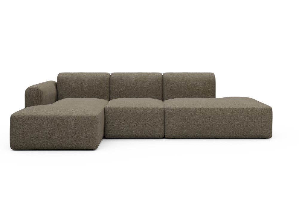 Rund Modular Sofa - Configurations 2 - K1L - 296 x 152 cm - Chaise + 1 Seater + Open-end - 850 Mahoga Caramel Grey